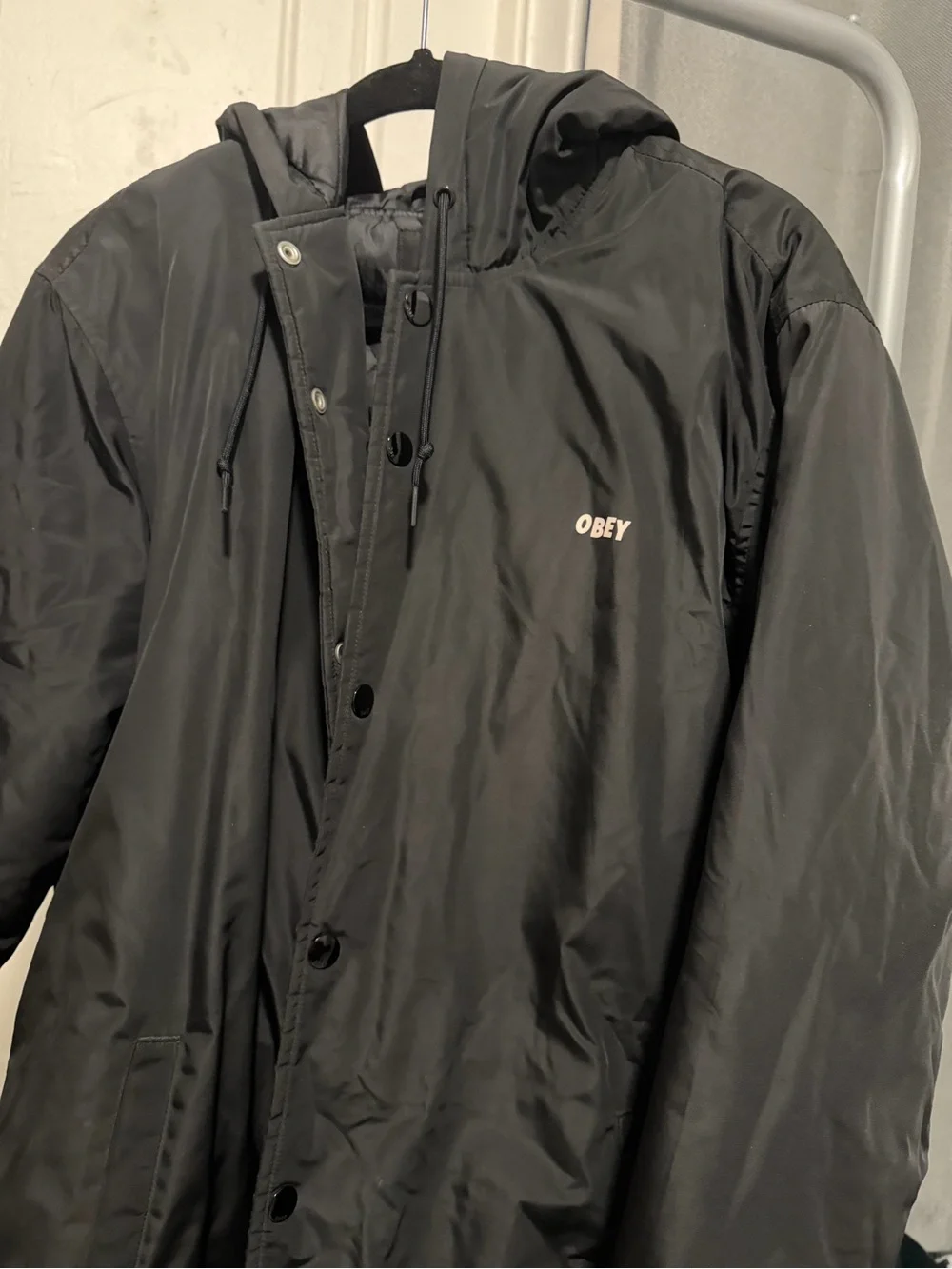 Obey Men's Black Hooded Coach Jacket